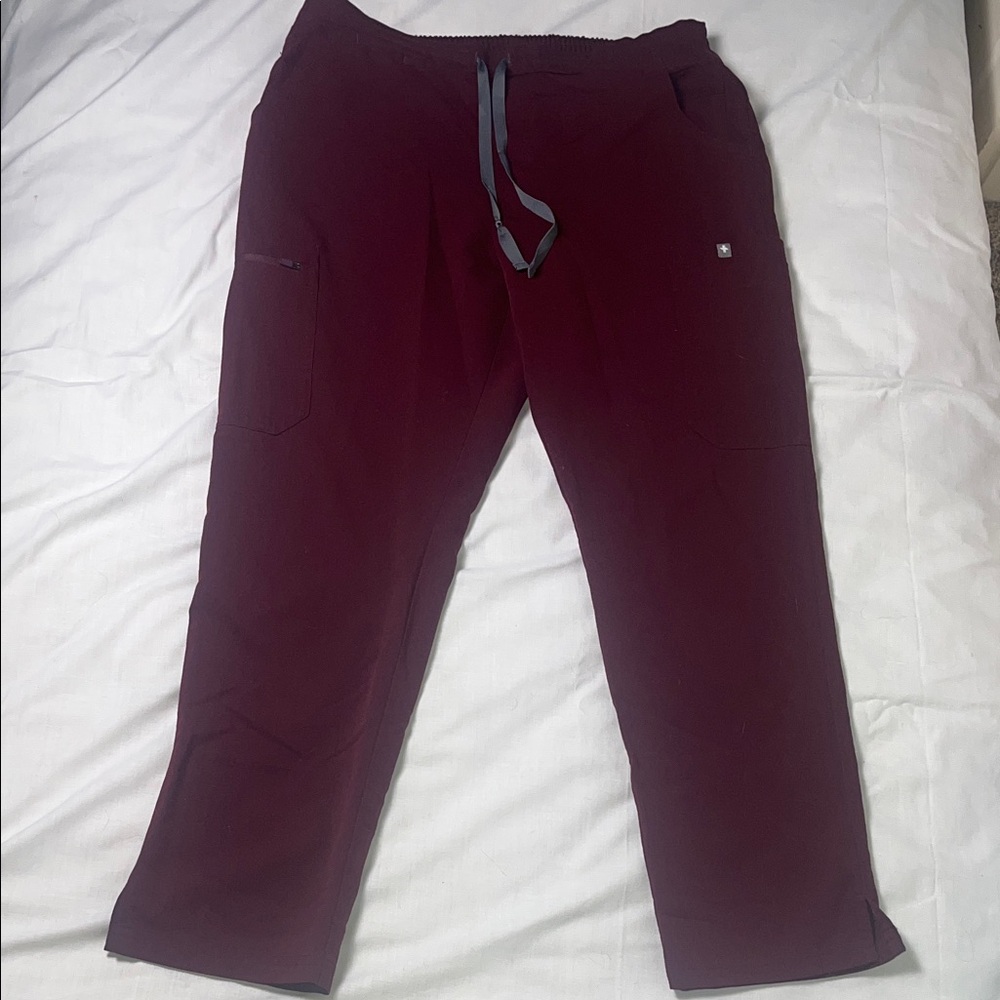 Figs burgundy red cropped scrub pants